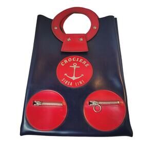 Vintage Crociere Siosa Line bag travel red blue cruise tote purse metal zippers